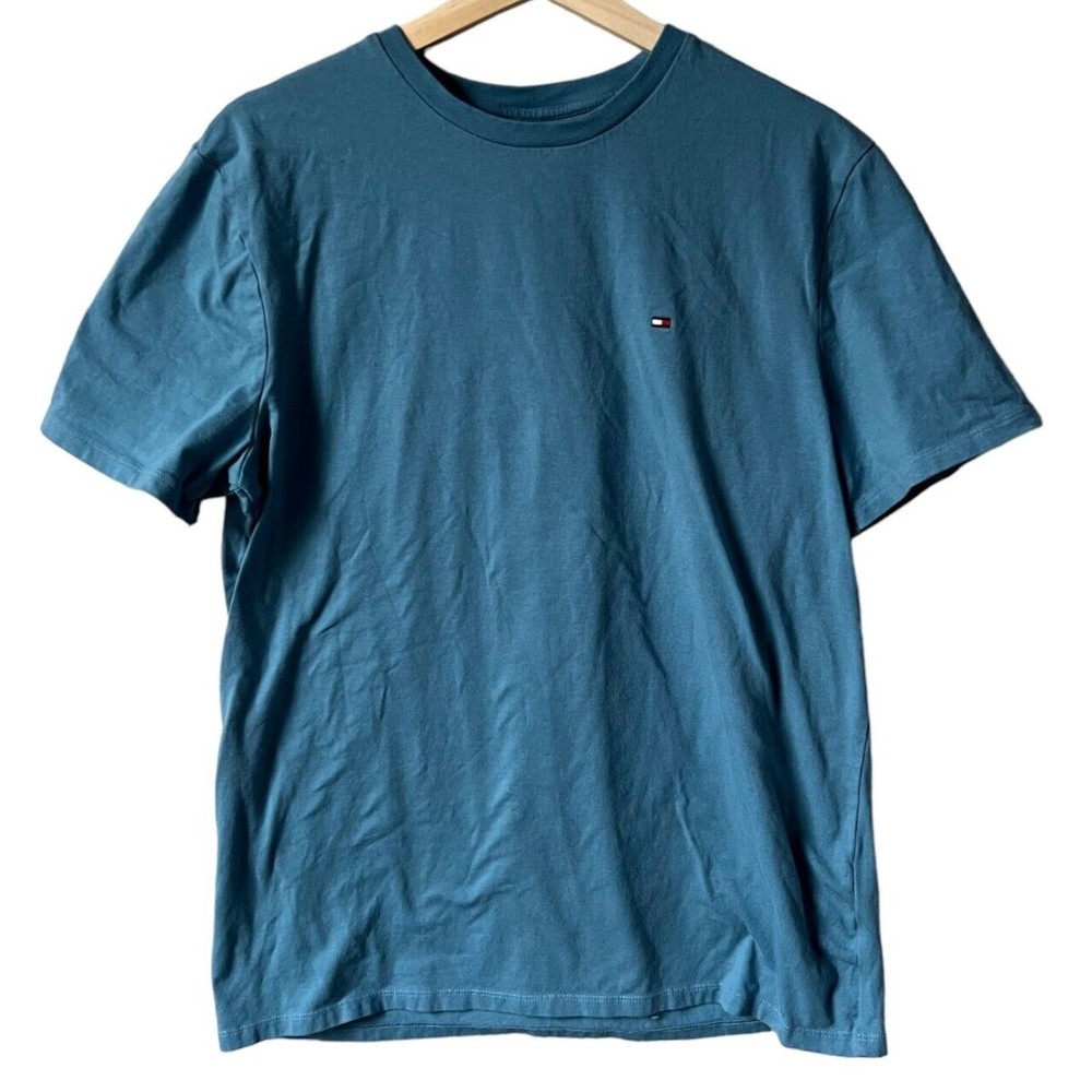 TOMMY HILFIGER Men’s Blue Classic Fit Solid SS Crew Neck T-Shirt MEDIUM